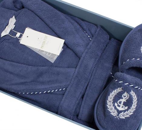 Халат мужской махровый с капюшоном Maison D'or "MICHEL SAILING" голубой, XL(50)/2XL(52)