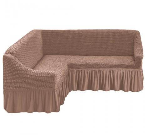 Чехол для мягкой мебели "KARTEKS" с оборкой на угловой диван с полочкой (левый),.211 Бежевый