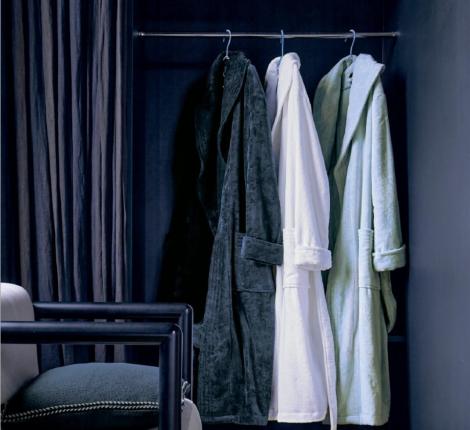 Халат велюровый "Blanc des Vosges" QUIETUDE (серо-голубой), S