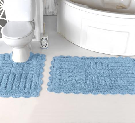 Набор ковриков для ванной &quot;MODALIN&quot; кружевной ANCOR 60x100 + 50x70 см 1/2, Светло-Голубой