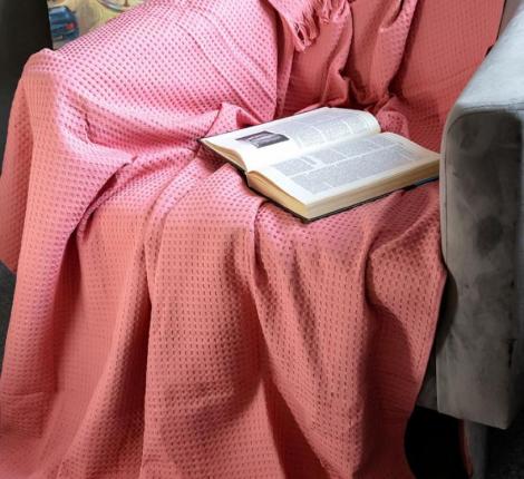 Покрывало вафельное с бахромой Valtery 200х220, розовый