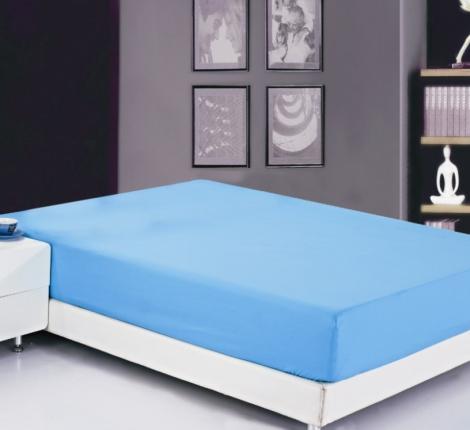 Простынь сатин на резинке голубая (PRC-R-14), 90x200