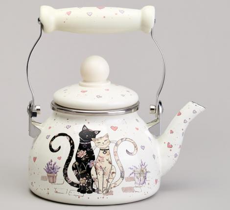 Чайник эмалированный со съёмным фильтром "LAVANDER CATS", 0,85 л