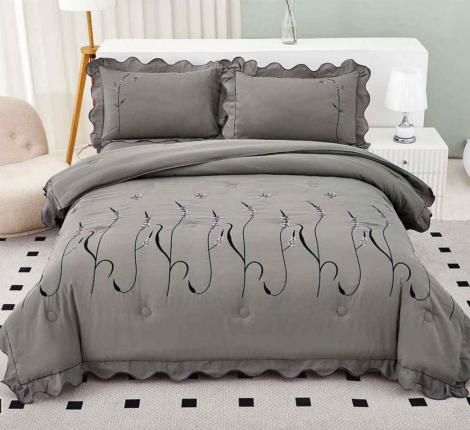 Постельное белье EFOR "COTTONI" с вышивкой "стебель" серый, Евро