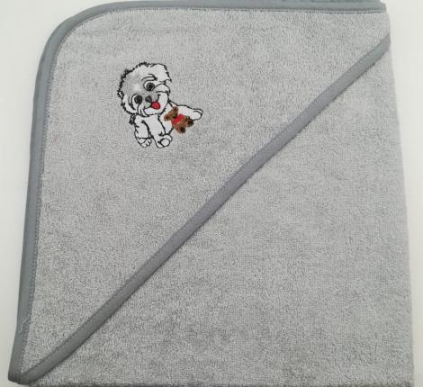 Уголок детский махровый с вышивкой Собачка (серая), 70x70