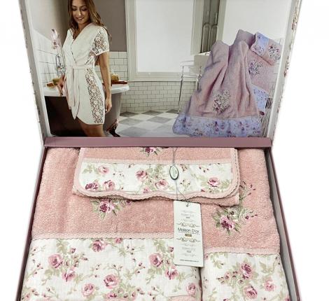 Комплект полотенец 30*50/50*100/70*140 Maison D'or "LADY ROSES", грязно-розовый