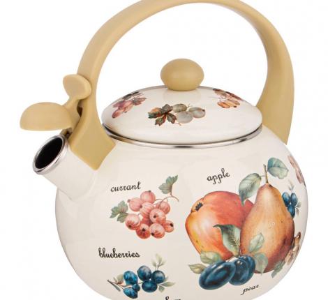 Чайник эмалированный со свистком "ФРУКТЫ", 2,2 л