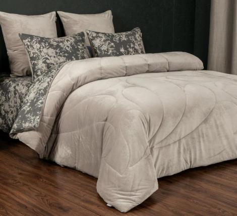 Постельное белье с одеялом "Kazanov.A." Эльба (бежевый графит) Велюр/Egypt Cotton, Семейный