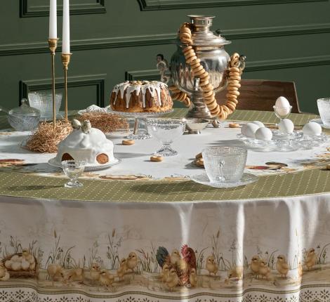 Скатерть круглая с пропиткой "ЗОЛОТАЯ КУРОЧКА", 220 см