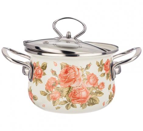 Кастрюля эмалированная с крышкой ""КОРЕЙСКАЯ РОЗА", 1,5 л