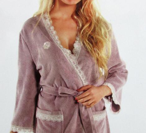 Халат женский махровый с кружевом D'or "CELYN" (кремовый), XL(50)-XXL(52)