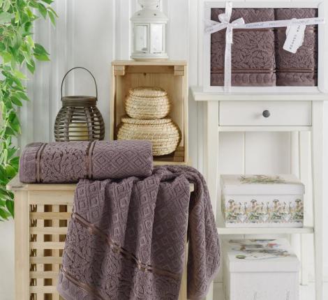 Комплект махровых полотенец "PHILIPPUS" жаккард 50x90/70х140) 2 шт.E927 MOTTYA, коричневый