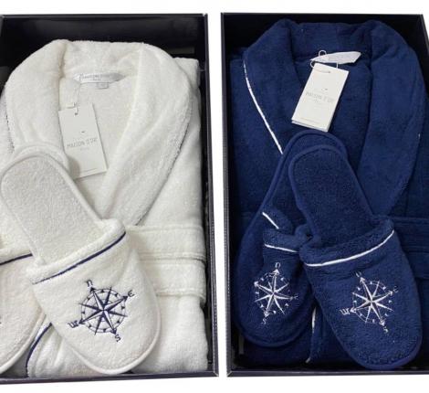 Халат мужской махровый Maison D'or "MARINE CLUB" синий, M(46)/L(48)