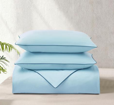 Постельное бельё "KARTEKS" сатин однотонный с кантом HK-06 (голубой), 2 спальный