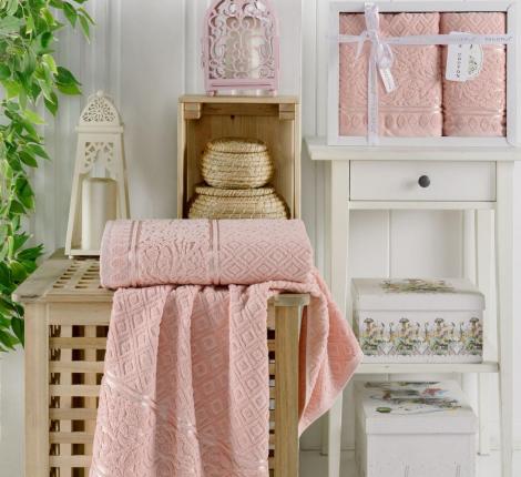 Комплект махровых полотенец &quot;PHILIPPUS&quot; жаккард (50x90/70х140) 2 шт.E927 MOTTYA, пудра