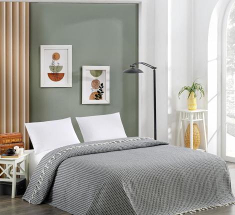 Покрывало вафельное с бахромой "METEOR" DEVONE (антрацит), 200х230