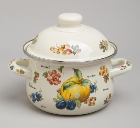 Набор эмалированных кастрюль с крышкой  "ФРУКТЫ", на 4 предмета