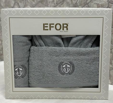 Набор мужской EFOR &quot;NAKISLI&quot; с вышивкой (халат, полотенце 50*90,70*140), зеленый