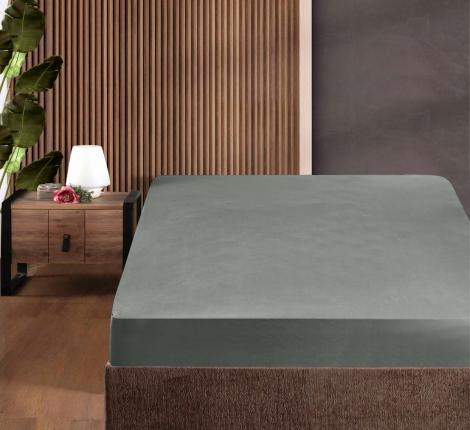 Простынь сатин "DO&CO" на резинке 160х200+30 см SOFT, зелёный