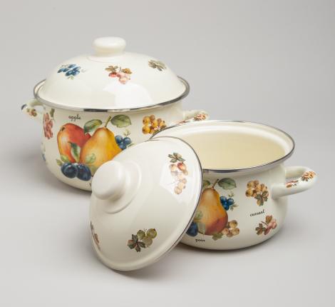 Набор эмалированных кастрюль с крышкой  "ФРУКТЫ", на 4 предмета
