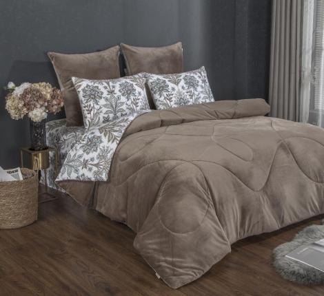 Постельное белье с одеялом "Kazanov.A." Брукс (капучино бежевый) Велюр/Egypt Cotton, Семейный