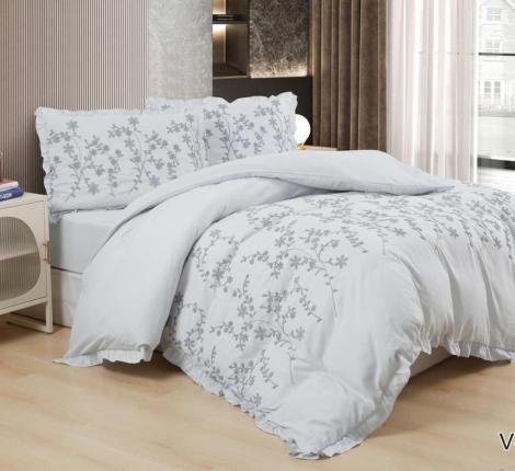Постельное бельё c одеялом EFOR SATEN с вышивкой "ЦВЕТЫ" (светло-серый), Евро