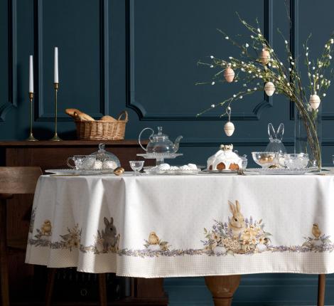 Скатерть овальная с пропиткой "ЛАВАНДОВАЯ ВЕСНА", 140х180 см