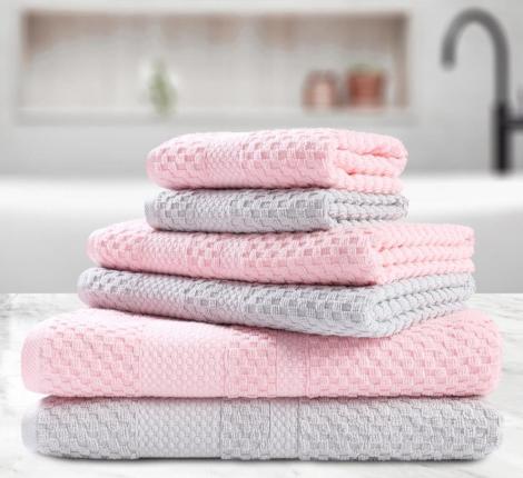 Набор полотенец AKAY "LAMA" 6 шт. (33*50-2, 50*80-2, 70*130-2), розовый-светло серый