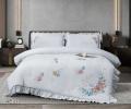 Постельное бельё с одеялом EFOR "COTTONI AD-02" с вышивкой "листья на ветке", Евро