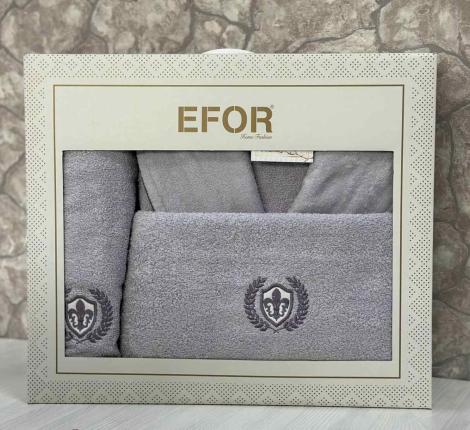 Набор мужской EFOR &quot;NAKISLI&quot; с вышивкой (халат, полотенце 50*90,70*140), серый