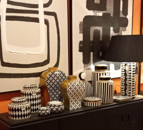 Ваза с крышкой "CANNISTER" (черно-белый) керамика, высота 37,5 см