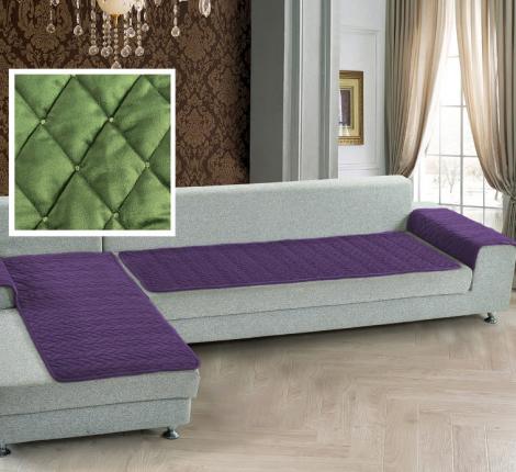 Комплект накидок &quot;Karteks&quot; на угловой диван с оттоманкой и подлокотниками Ромбы, зеленый