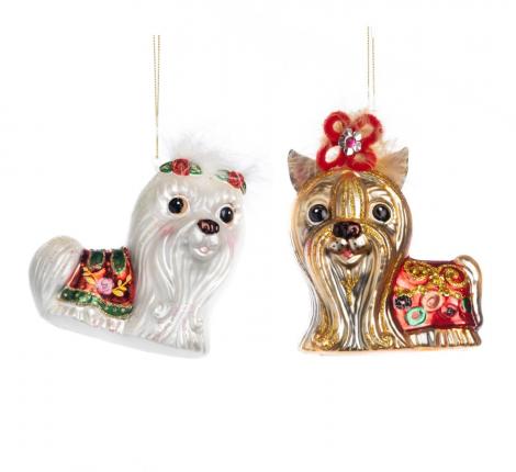 Ёлочная игрушка 2 шт. "СОБАЧКИ" (белый и коричневый), длина 11,5 см