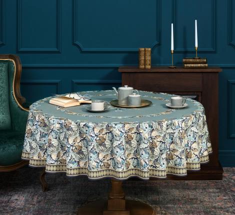 Скатерть круглая с пропиткой "ЛИСТЬЯ МОРРИСА" 150 см, синий