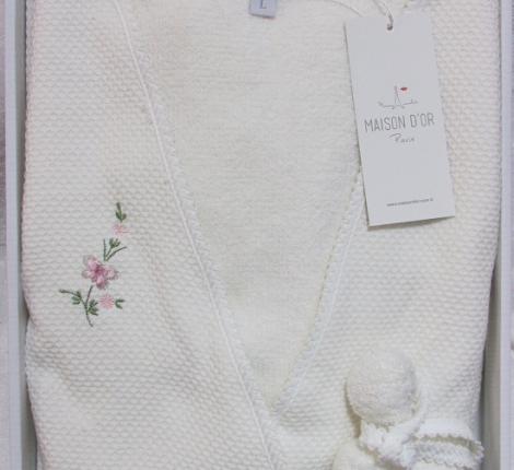 Халат женский махровый с вышивкой Maison D'or "ADELYNN" (кремовый), XL(50)-XXL(52)