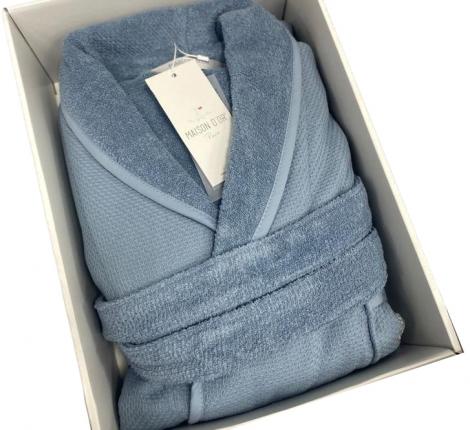 Халат мужской махровый Maison D'or "QUATTRO" серо-голубой, 3XL(54)/4XL(56)