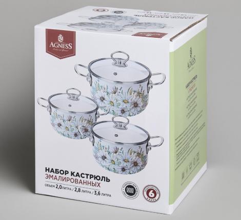 Набор эмалированных кастрюль с крышкой "ДВОРЦОВЫЙ ПАРК", на 6 предметов