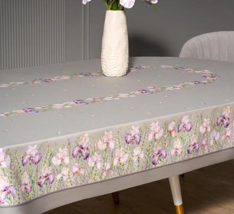 Скатерть овальная с пропиткой  "ИРИСЫ" 180х300 см, серый