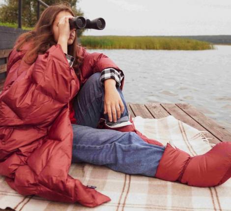 Дорожный плед-пончо пуховый "Travel Cape Plaid Grass" MARSALA, 130х170