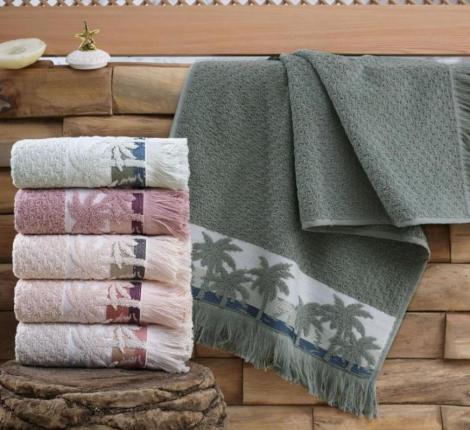 Полотенце махровое с бахромой "DO&CO" Жакард 70х140 (1/1 ) PALMIYE, бежевый