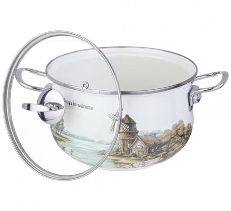 Кастрюля эмалированная со стеклянной крышкой "FAMILY HOUSE", 2,8 л