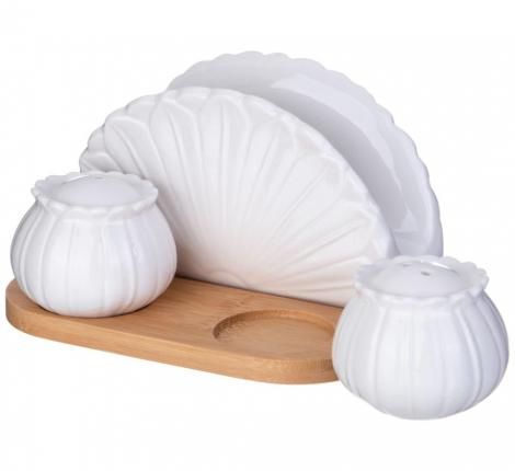 Набор для специй с салфетницей "NATIVE", 3 предмета, на деревянной подставке