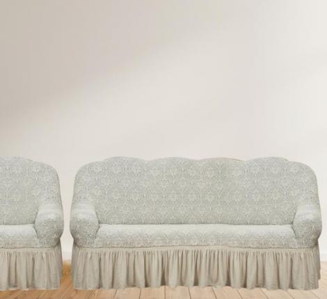Комплект чехлов на 3-х местный диван и 2 кресла Karteks &quot;Классика&quot; с оборкой KAR 010-02, кремовый