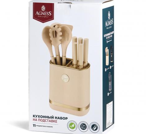 Набор кухонных ножей (5 шт.) и приборов "AGNESS" 671-221, 11 предметов