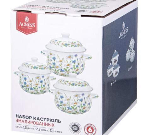 Набор эмалированных кастрюль с крышкой "FAMILY FARM", 6 предметов