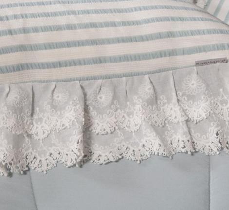 Постельное белье с одеялом "Kazanov.A." Stripe Muslin lace (голубое серебро), Евро