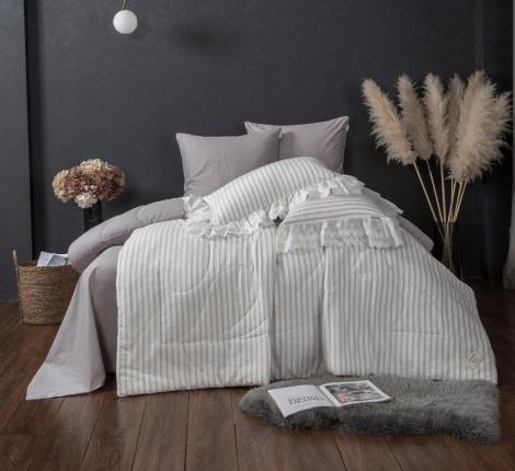 Постельное белье с одеялом "Kazanov.A." Stripe Muslin lace (серебро платина), Евро