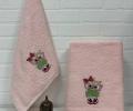 Набор махровых полотенец "СОВА" ( 50х90+70х140), светло-розовый