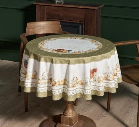 Скатерть круглая с пропиткой "ЗОЛОТАЯ КУРОЧКА", 145 см