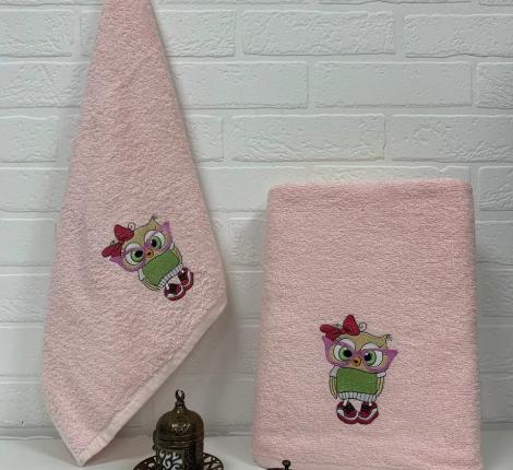 Набор махровых полотенец "СОВА" ( 50х90+70х140), светло-розовый